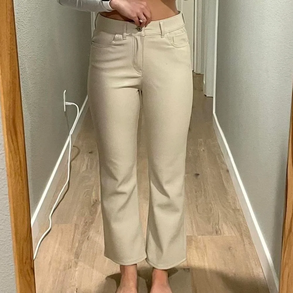 Zara NWT semi cropped kick flare faux leather cream ivory pants - SIZE 6